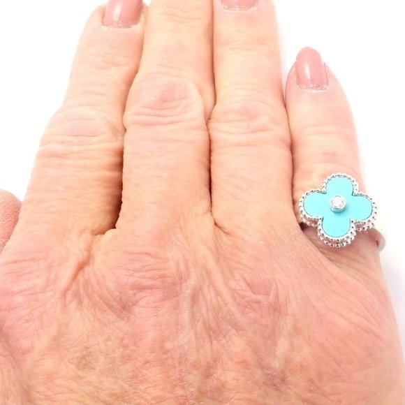 Authentic! Van Cleef & Arpels Alhambra 18k Gold Diamond Turquoise Ring Paper - Picture 7 of 11